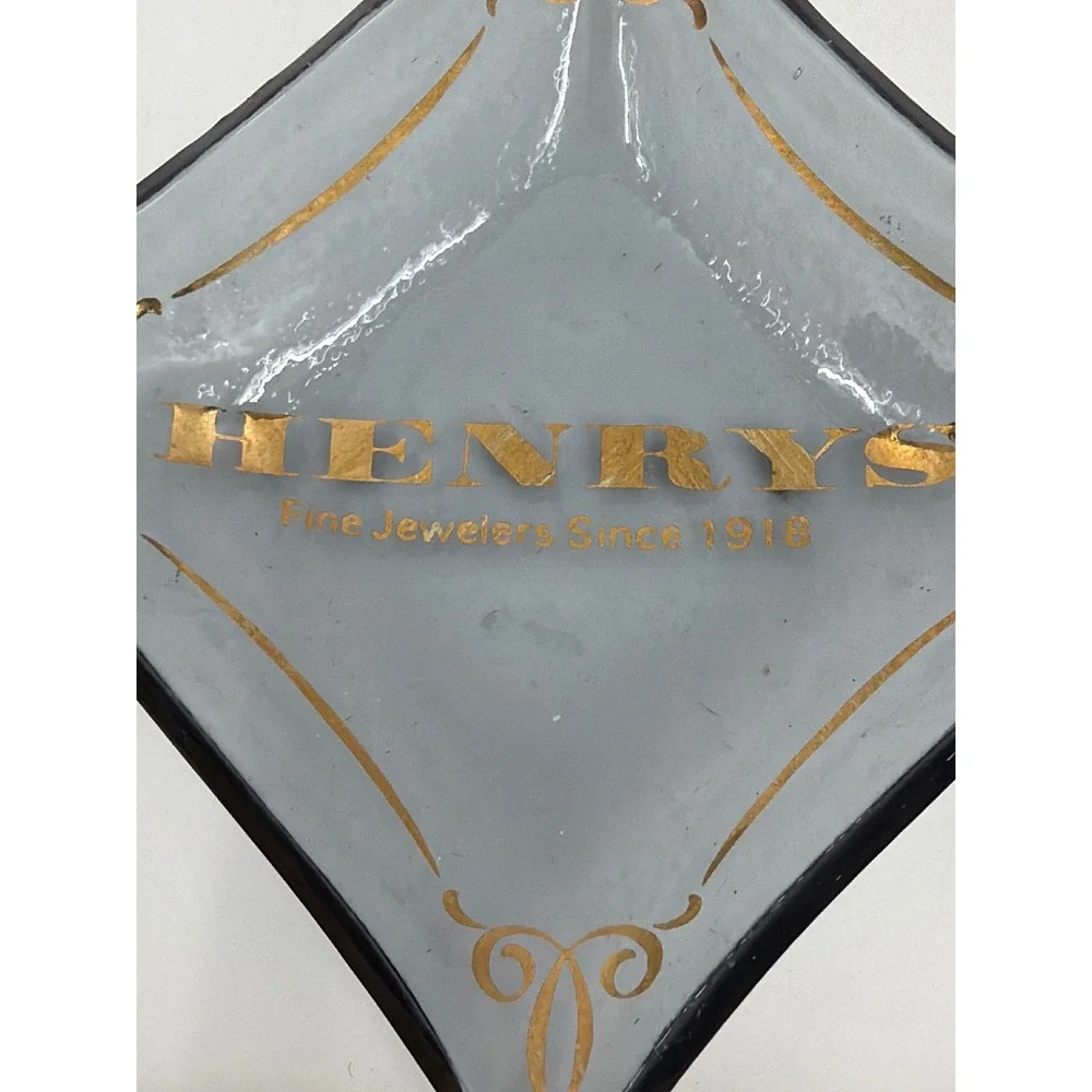 Henrys Fine Jewelers Vintage Glass Trinket‎ Dish Diamond Shaped MCM